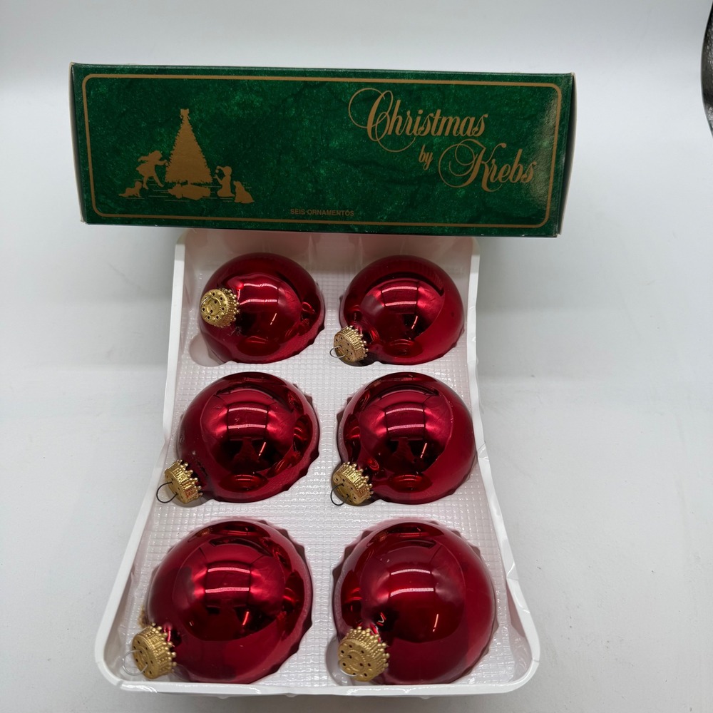 Christmas by Krebs December Red Glass Ornaments Set of 6 Vintage Made in USA